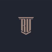 RU initial monogram logo with pillar style design vector