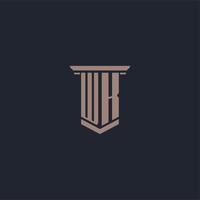 WK initial monogram logo with pillar style design vector