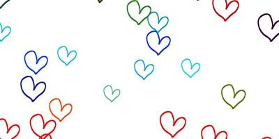 Light Multicolor vector background with hearts.