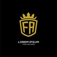Initial FA logo shield crown style, luxury elegant monogram logo design vector