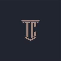 TC initial monogram logo with pillar style design vector