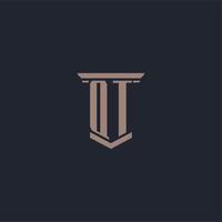 QT initial monogram logo with pillar style design vector