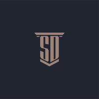 SD initial monogram logo with pillar style design vector