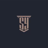 SY initial monogram logo with pillar style design vector