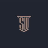 SW initial monogram logo with pillar style design vector