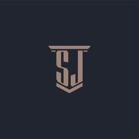 SJ initial monogram logo with pillar style design vector