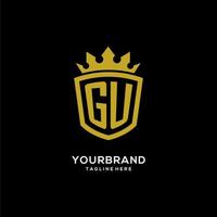 estilo de corona de escudo de logotipo inicial de gu, diseño de logotipo de monograma elegante de lujo vector