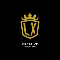 Initial LX logo shield crown style, luxury elegant monogram logo design vector