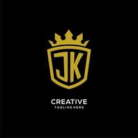 logotipo jk inicial escudo estilo corona, diseño de logotipo de monograma elegante de lujo vector