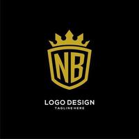 logotipo de nb inicial escudo estilo corona, diseño de logotipo de monograma elegante de lujo vector