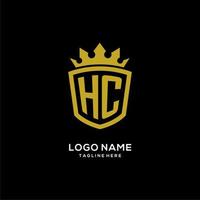 estilo de corona de escudo de logotipo hc inicial, diseño de logotipo de monograma elegante de lujo vector