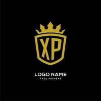 estilo de corona de escudo de logotipo xp inicial, diseño de logotipo de monograma elegante de lujo vector