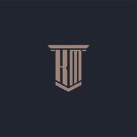 KM initial monogram logo with pillar style design vector