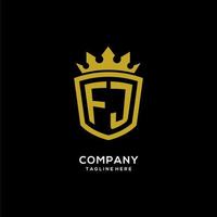 logotipo fj inicial escudo estilo corona, diseño de logotipo de monograma elegante de lujo vector