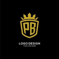 logotipo de pb inicial escudo estilo corona, diseño de logotipo de monograma elegante de lujo vector