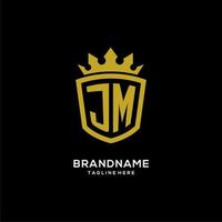 logotipo jm inicial escudo estilo corona, diseño de logotipo de monograma elegante de lujo vector