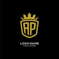 estilo de corona de escudo de logotipo ap inicial, diseño de logotipo de monograma elegante de lujo vector