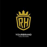 estilo de corona de escudo de logotipo inicial rh, diseño de logotipo de monograma elegante de lujo vector