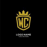 estilo de corona de escudo de logotipo wc inicial, diseño de logotipo de monograma elegante de lujo vector