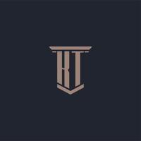 KT initial monogram logo with pillar style design vector
