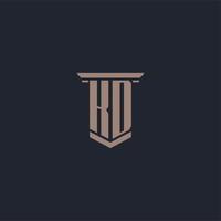 KD initial monogram logo with pillar style design vector