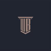 WB initial monogram logo with pillar style design vector