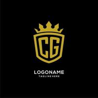 logotipo cg inicial escudo estilo corona, diseño de logotipo de monograma elegante de lujo vector