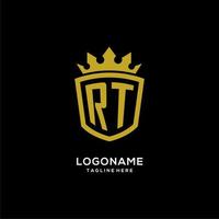 estilo de corona de escudo de logotipo inicial rt, diseño de logotipo de monograma elegante de lujo vector