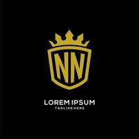 estilo de corona de escudo de logotipo inicial nn, diseño de logotipo de monograma elegante de lujo vector