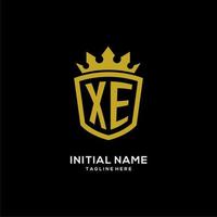 Initial XE logo shield crown style, luxury elegant monogram logo design vector