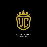 estilo de corona de escudo de logotipo vc inicial, diseño de logotipo de monograma elegante de lujo vector