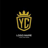 logotipo inicial yc escudo estilo corona, diseño de logotipo de monograma elegante de lujo vector