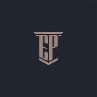 EP initial monogram logo with pillar style design vector