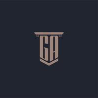 GA initial monogram logo with pillar style design vector