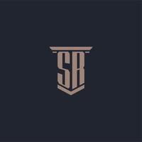 SR initial monogram logo with pillar style design vector