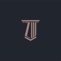 ZW initial monogram logo with pillar style design vector