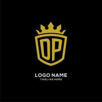 estilo de corona de escudo de logotipo inicial dp, diseño de logotipo de monograma elegante de lujo vector