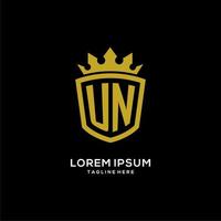 Initial UN logo shield crown style, luxury elegant monogram logo design vector