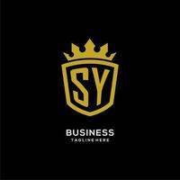 estilo de corona de escudo de logotipo inicial sy, diseño de logotipo de monograma elegante de lujo vector