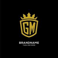 logotipo inicial gm escudo estilo corona, diseño de logotipo de monograma elegante de lujo vector