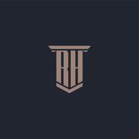 RH initial monogram logo with pillar style design vector