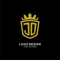 estilo de corona de escudo de logotipo jo inicial, diseño de logotipo de monograma elegante de lujo vector