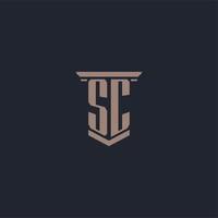 SC initial monogram logo with pillar style design vector