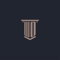 WO initial monogram logo with pillar style design vector