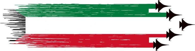 Kuwait flag with military fighter jets isolated on png or transparent .Symbols of Kuwait. Vector illustration