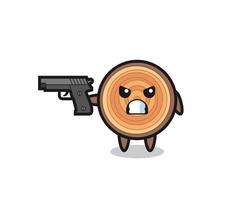 the cute wood grain character shoot with a gun vector