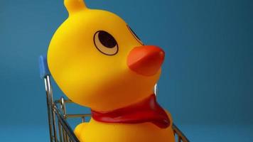 Yellow duck rotate in shopping cart video