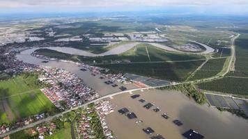 Aerial view Kuala Kurau fishing village video