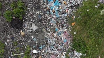 Aerial view plastic illegal garbage dump video