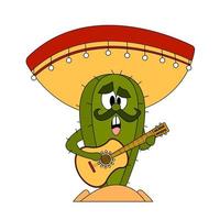 Mexican cactus in sombrero and with a guitar. Mexico independence day. Cover, poster, postcard, invitation design with traditional elements. vector